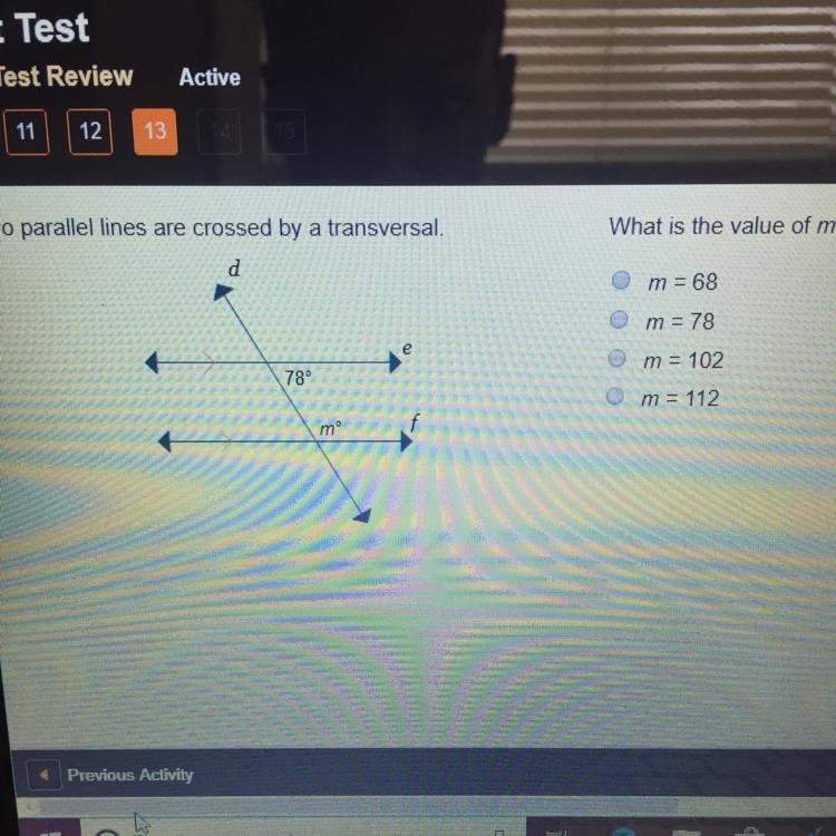 Two parallel lines are crossed by a transversal.What is the value of m?-example-1