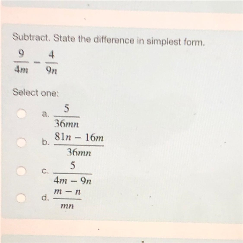 HELP PLESE!!!!!! Subtract. State the difference in simplest form.-example-1