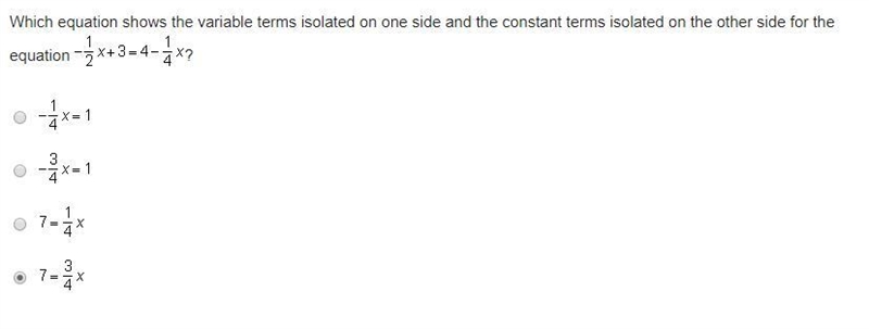 Which equation shows the variable terms isolated on one side and the constant terms-example-1