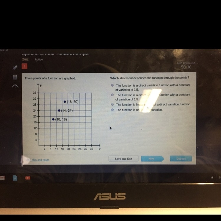 Which statement describes the function through the points ?-example-1