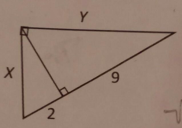 Find the values of x and y leave answers in simplest radical form. *The altitude is-example-1