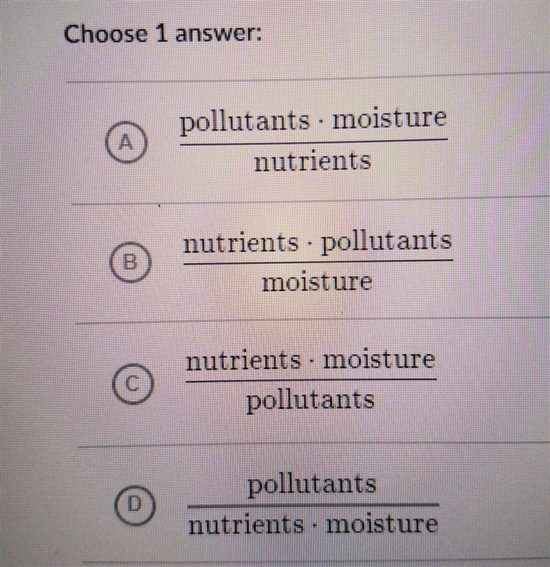 consider the formula F=NM/P, where F represents the fertility of the soil. N represents-example-1