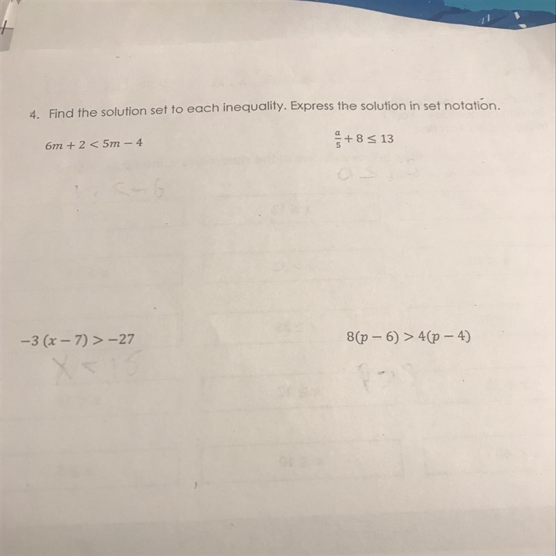 Find the solution set to each inequality. Express the solution in set notation-example-1