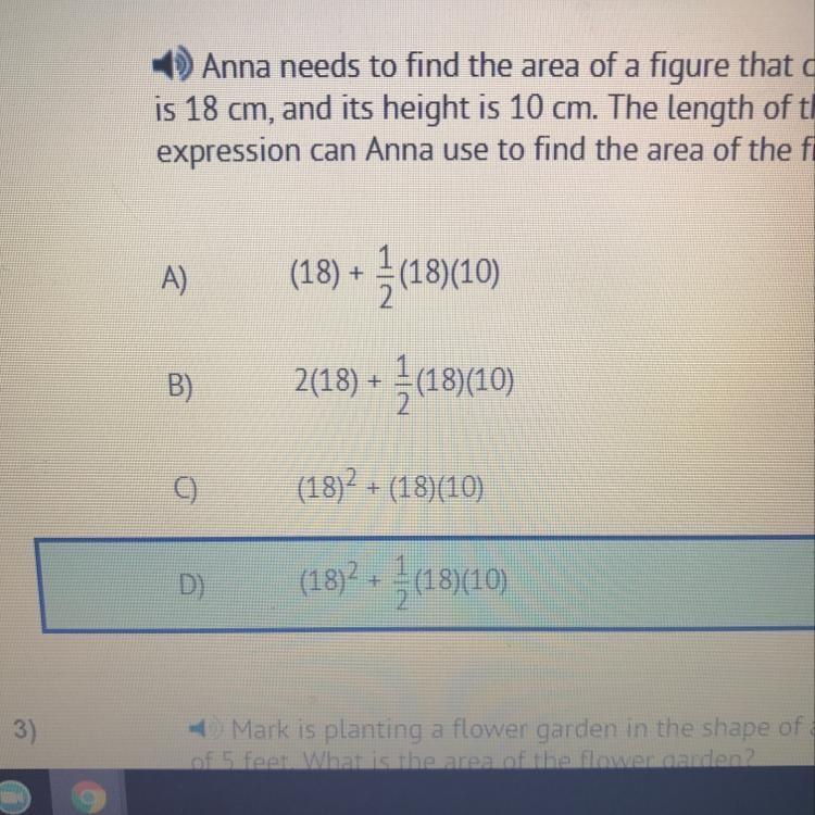 Anna needs to find the area of a figure that can be separated into a square and a-example-1