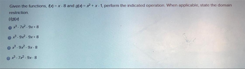 Given the functions, fx) = x - 8 and g(x) = x2 + x - 1, perform the indicated operation-example-1