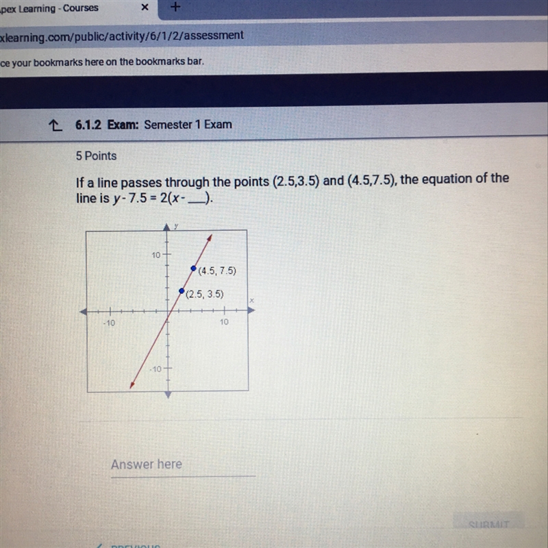 If a line passes through the points (2.5,3.5) and (4.5,7.5) the equation of the line-example-1