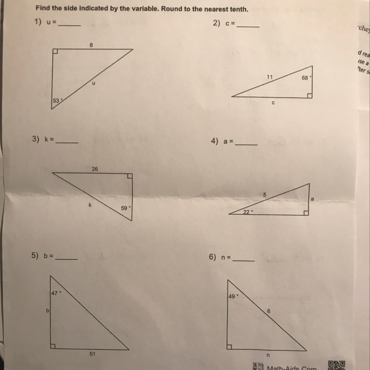 Find the side indicates by the variable. Round to the nearest tenth.-example-1