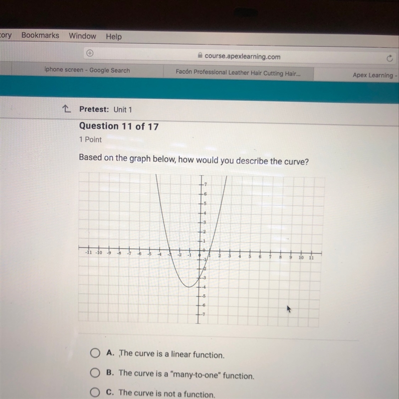 Based on the graph below, how would you describe the curve-example-1