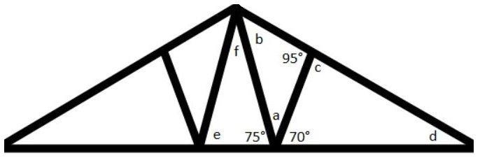 Find the measures of the angles located at positions a, b, c, d, e, & f. ∠a = ∠b-example-1