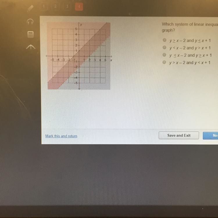 Which system of linear inequalities is represented by the graph? PLEASE HELPPP!!-example-1