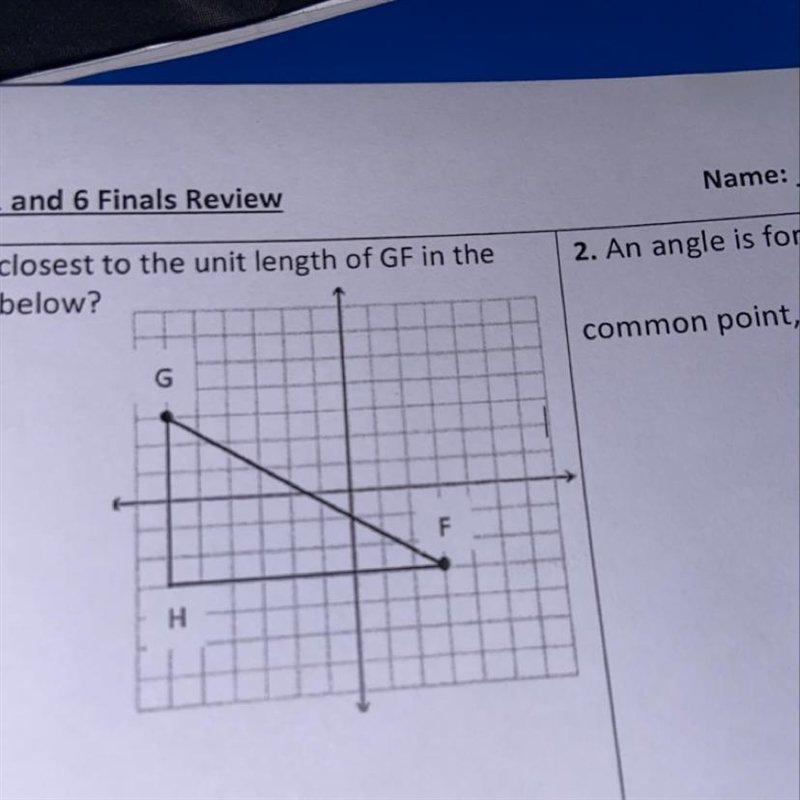 Which value is closest to the unit length of GF in the coordinate plane below ?-example-1