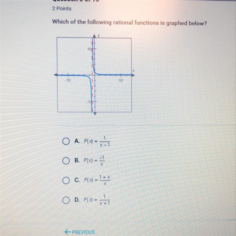 Which of the following rational functions is graphed below?-example-1