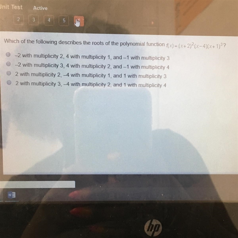 Which of the following describes the roots of the polynomial function K x) - (x+ 2)(x-example-1