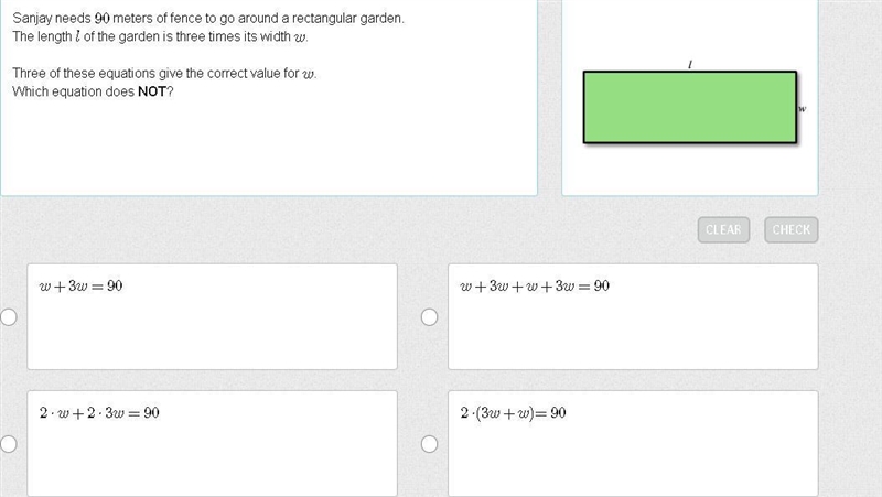 Sanjay needs 90 meters of fence to go around a rectangular garden. The length l of-example-1