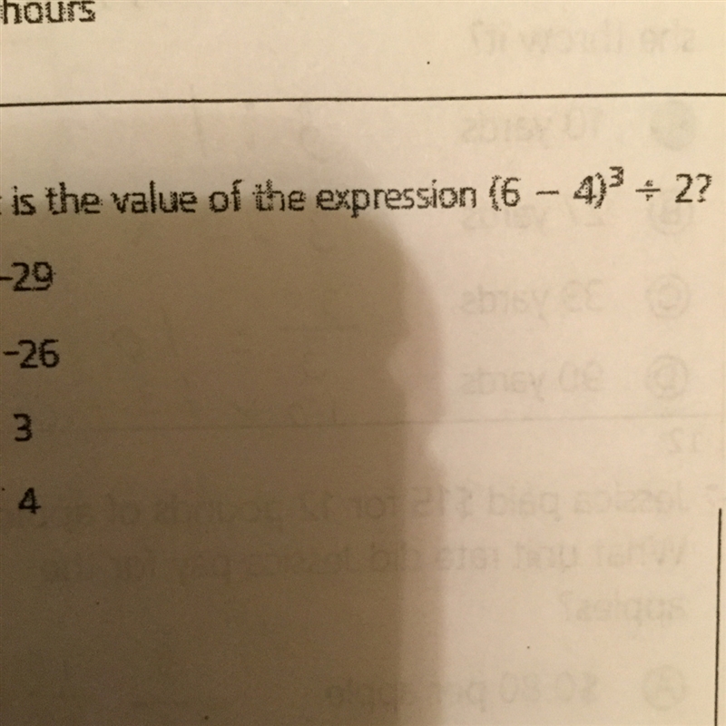 What is the value of this expression A) -29 B) -26 C) 3 D) 4-example-1