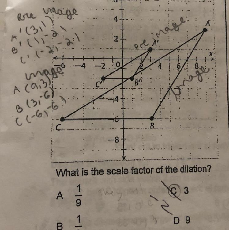 What is the scale factor of the dilation? Show work please!!-example-1