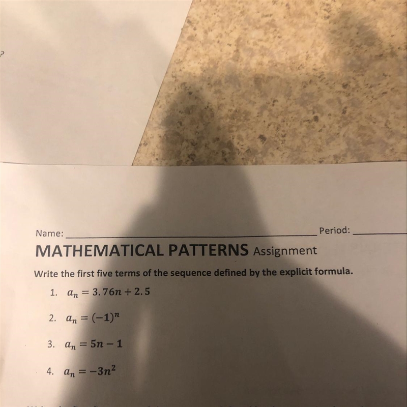 Write the first five terms of the sequence defined by the explicit formula-example-1