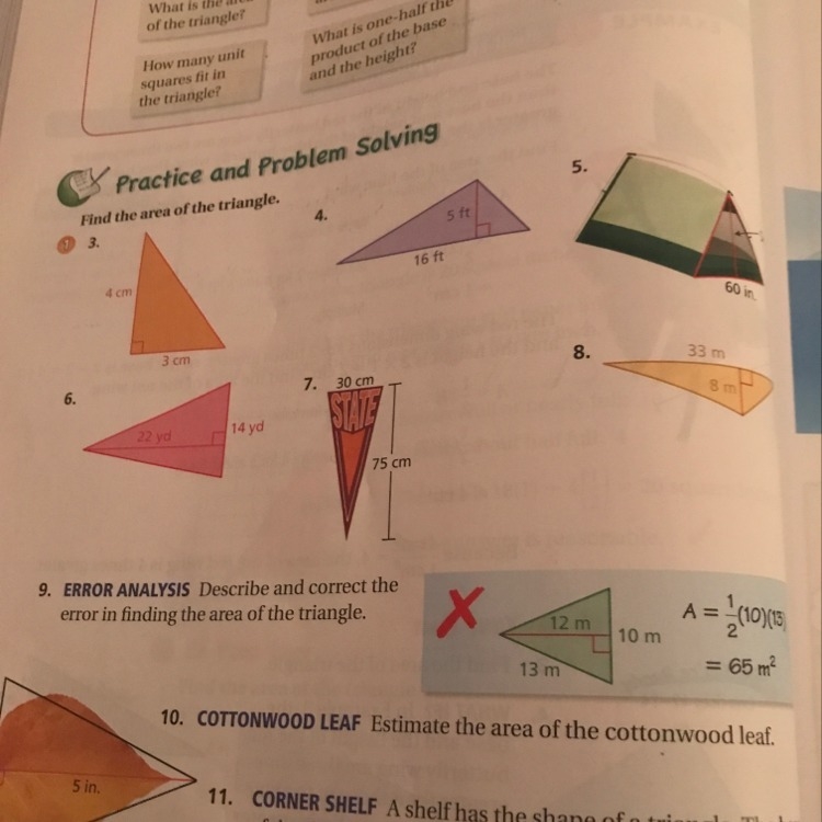 Describe the correct the error in finding the area of the triangle-example-1