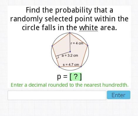 -50 Points- Find the probability that a randomly selected point within the circle-example-1