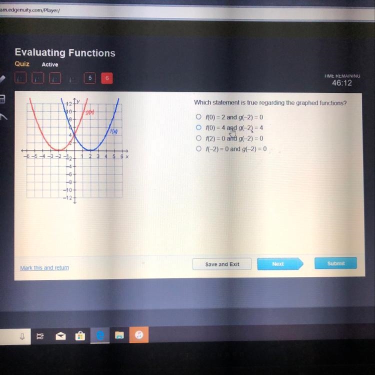 Which statement is true regarding the graphed functions?-example-1