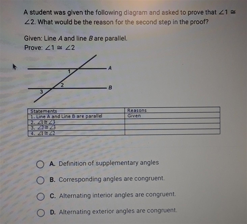 a student was given the following diagram and asked to prove that angle 1 ≈ angle-example-1