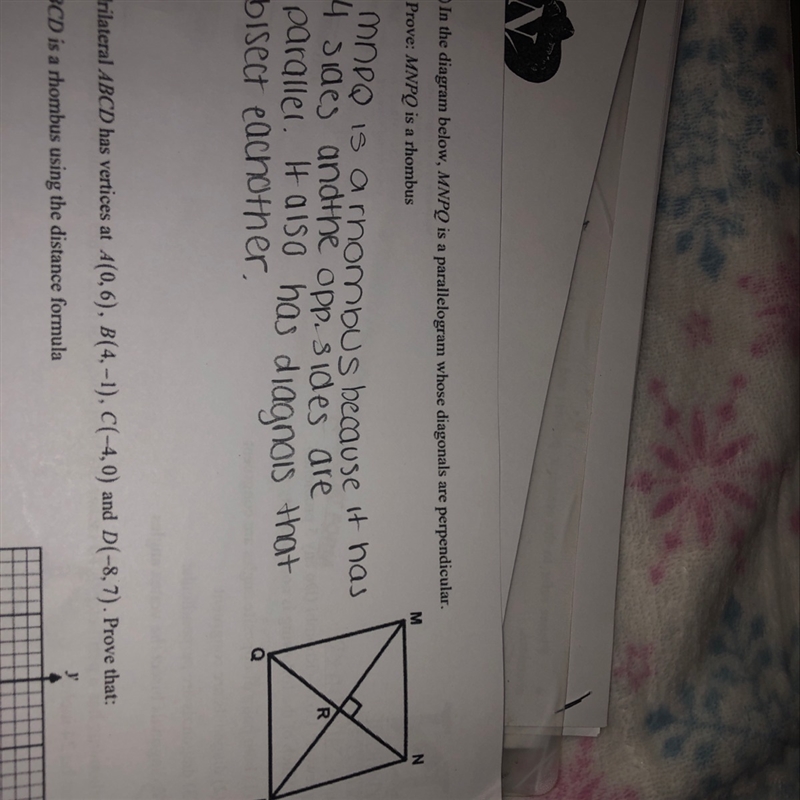 In the diagram below, MNPQ is a parallelogram whose diagonals are perpendicular. Prove-example-1