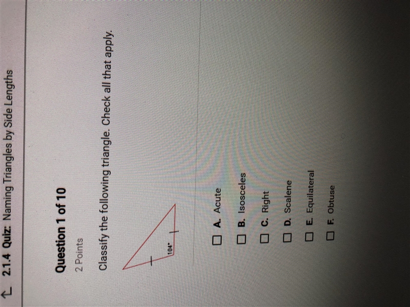 Classify the following triangle. Check all that apply-example-1