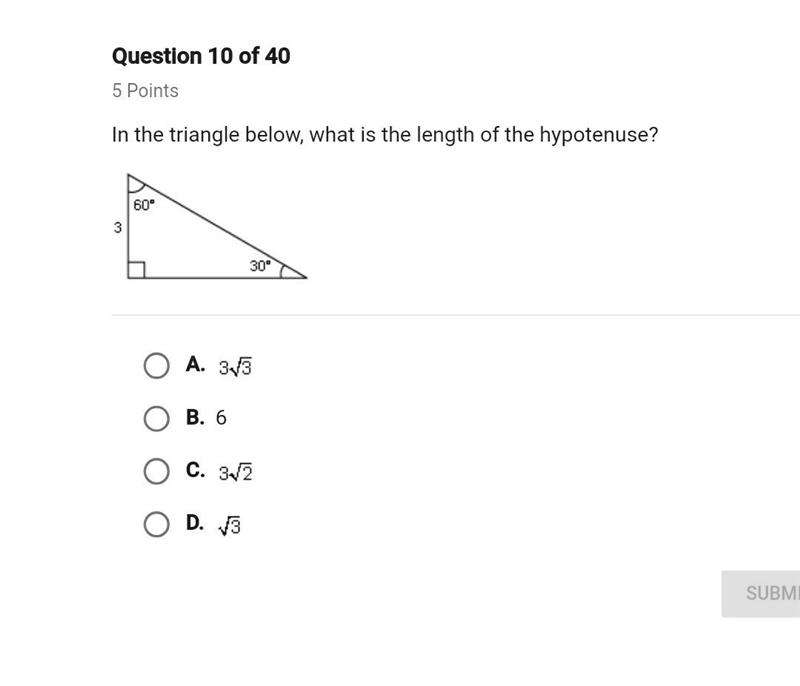 In the triangle below what is the length of the hypotenuse-example-1