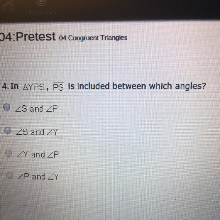 In YPS, PS is included between which angles? S and P S and Y Y and P P and Y-example-1