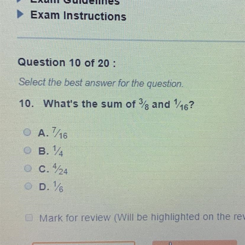 10. What's the sum of 3/8 and 1/16?-example-1