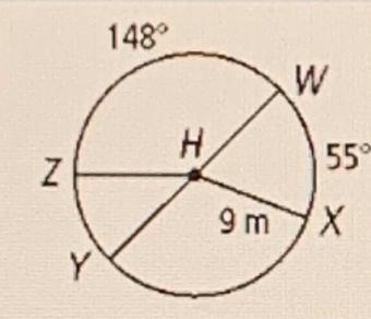 What is the circumference of circle H? What is the measure of angle XY? What is the-example-1