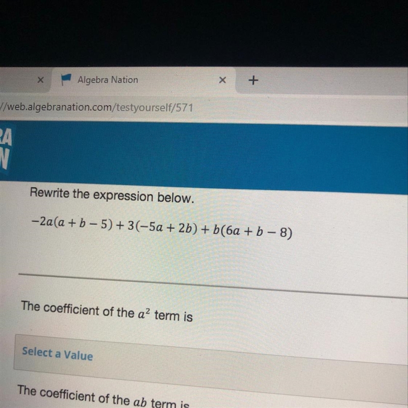 The coefficient of the a2 term is-example-1