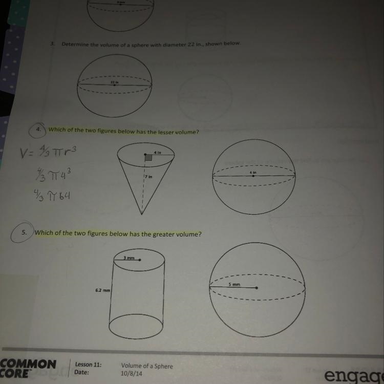 4. Which of the two figures below has the lesser volume? 5. Which of the two figures-example-1