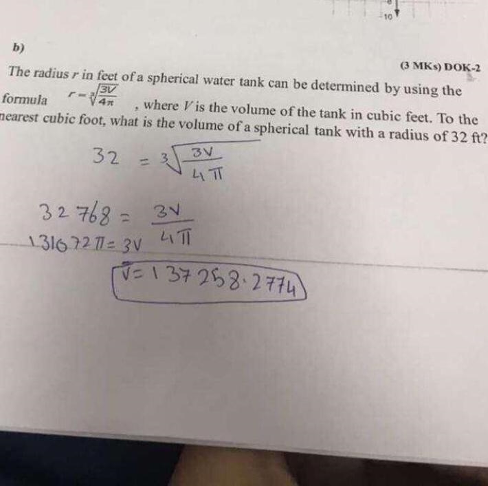 What’s the volume of a spherical tank with a radius of 32 ft ?-example-1