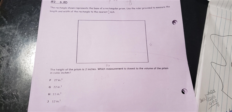 The rectangle shown represents the base of a rectangular prism. Use the ruler provided-example-1