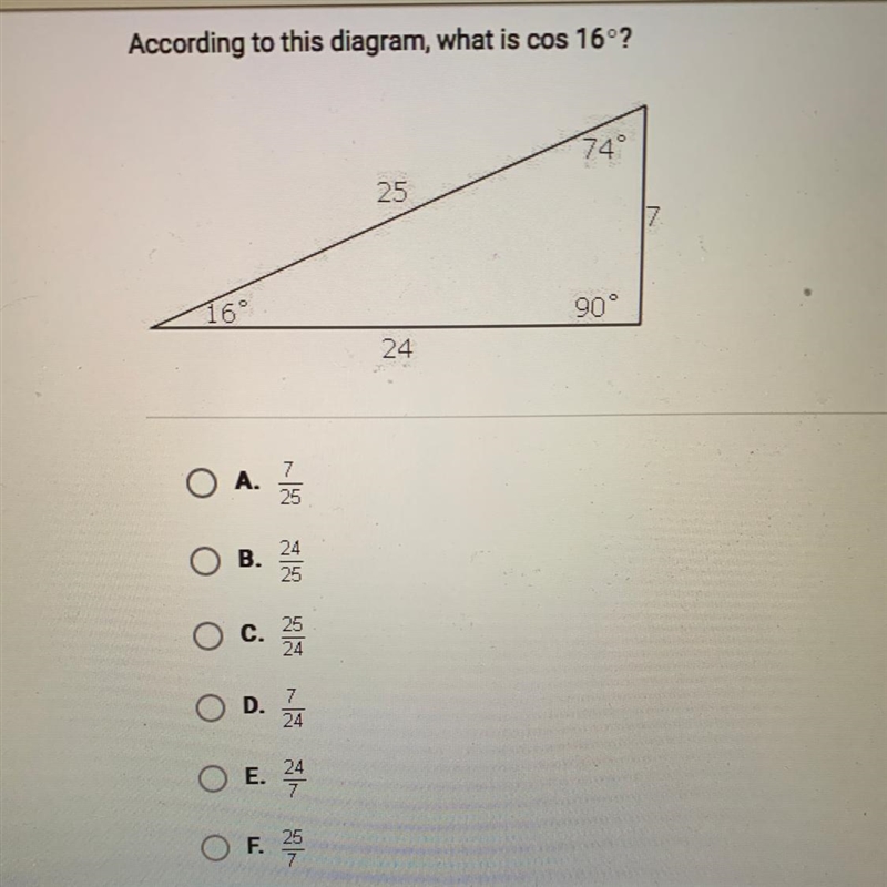 According to this diagram, what is cos 16°?-example-1