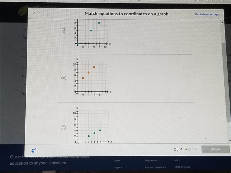 Which graph represents (x,y)-pairs that make the equations y= 0.5x true?-example-1