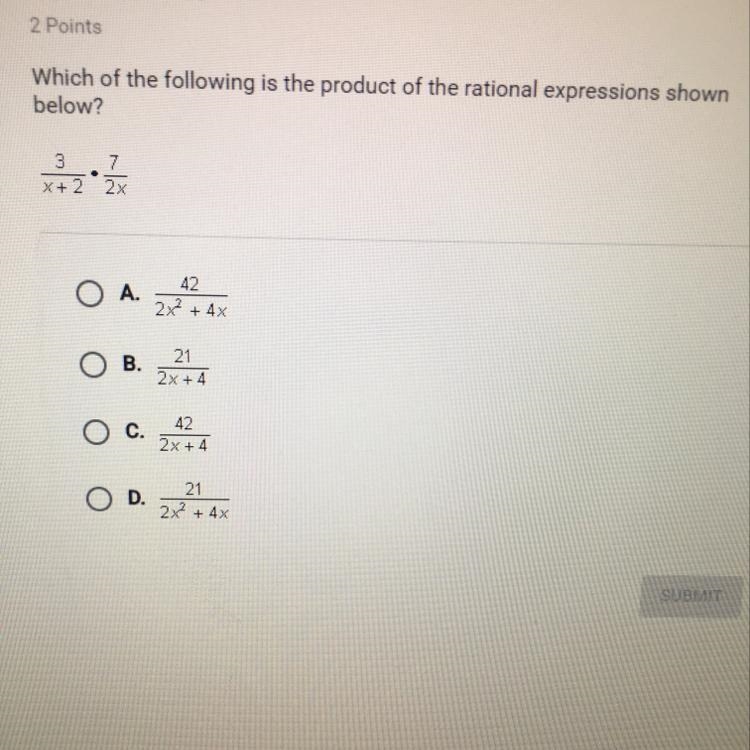 Which of the following is the product of the rational expressions shown below? O A-example-1