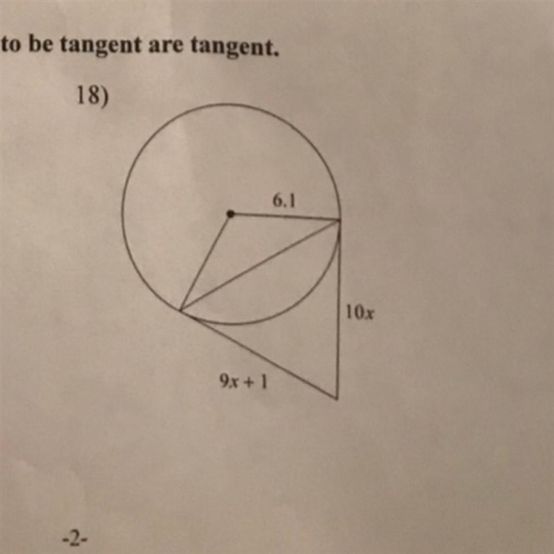 Solve for X. Assume that the lines that appear tangent are tangent.-example-1