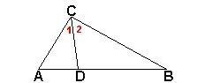 Given: Angle 1 = Angle 2. If AC:BC = 3:5 and AB = 12, find DB. Please Explain Step-example-1