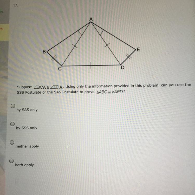 Suppose BCA is congruent to EDA. Using only the information provided in this problem-example-1