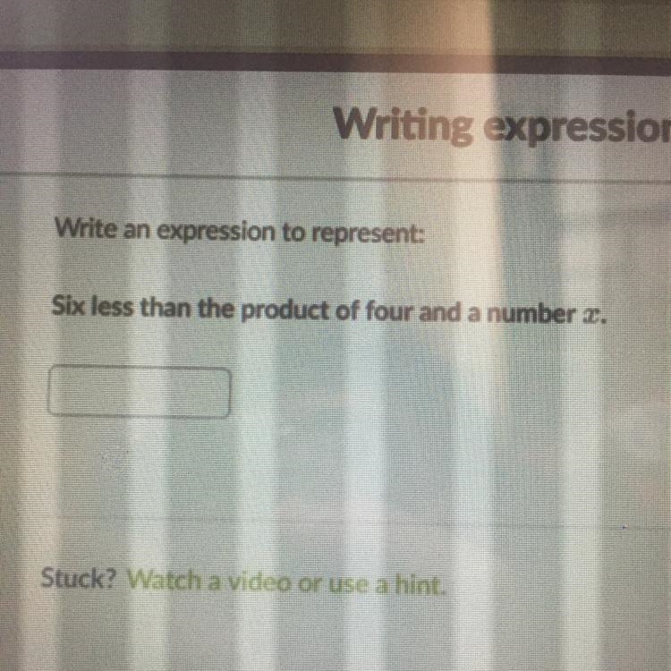 Six less than the product of four and a number x-example-1