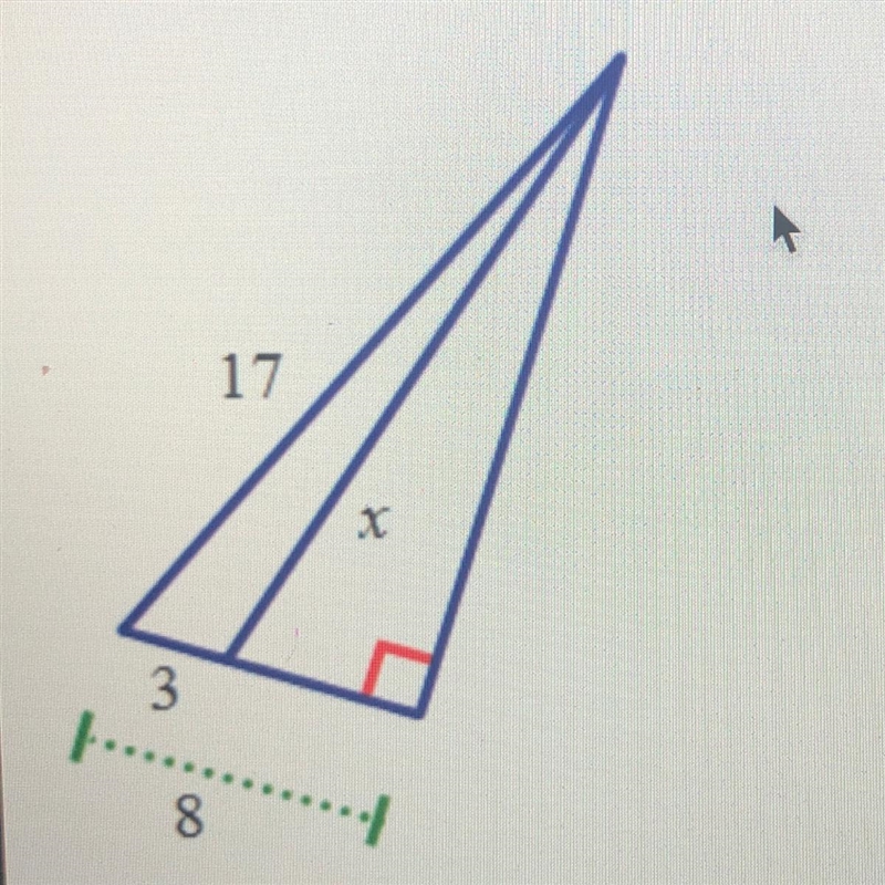 Find the unknown side length, x. Write your answer in simplest radical form.-example-1