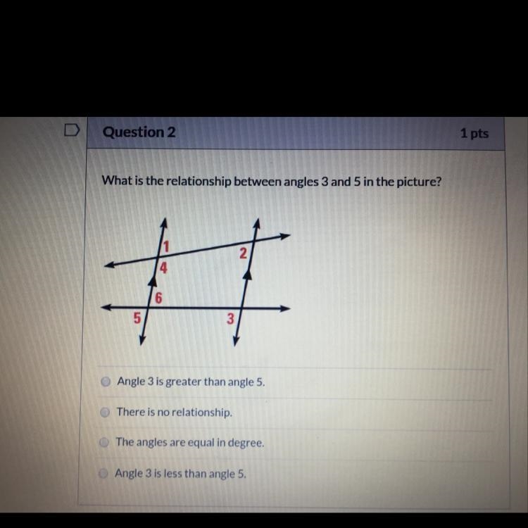 Which is the relationship between angle 3 and 5 in the picture ?-example-1