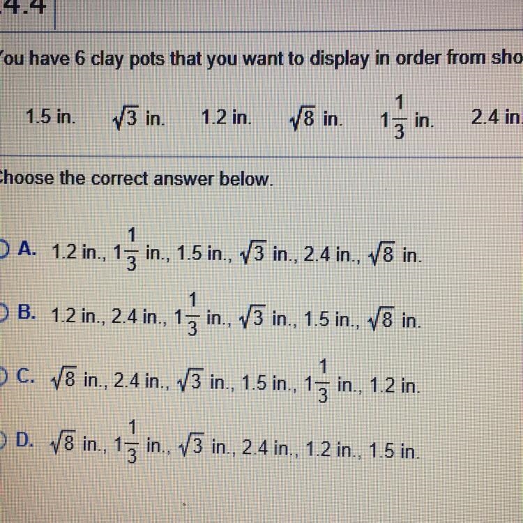 You have 6clay pots you want to display in order from shortest to tallest. Put the-example-1