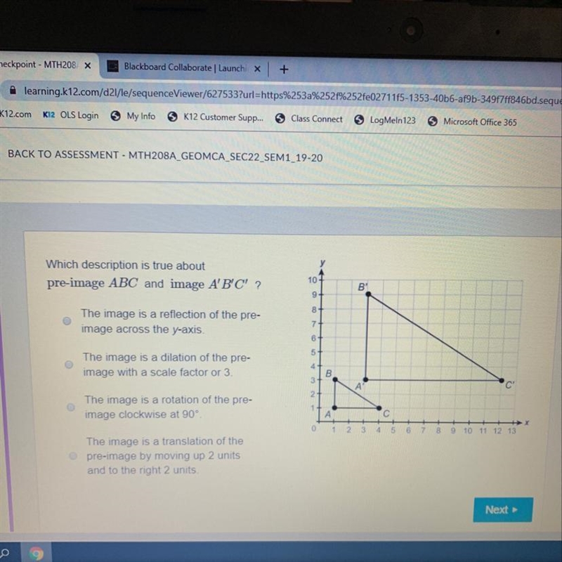 Which description is true about pre-image ABC and image A’B’C’ ?-example-1