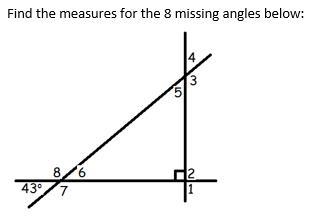 Find the measures for the 8 missing angles below:-example-1