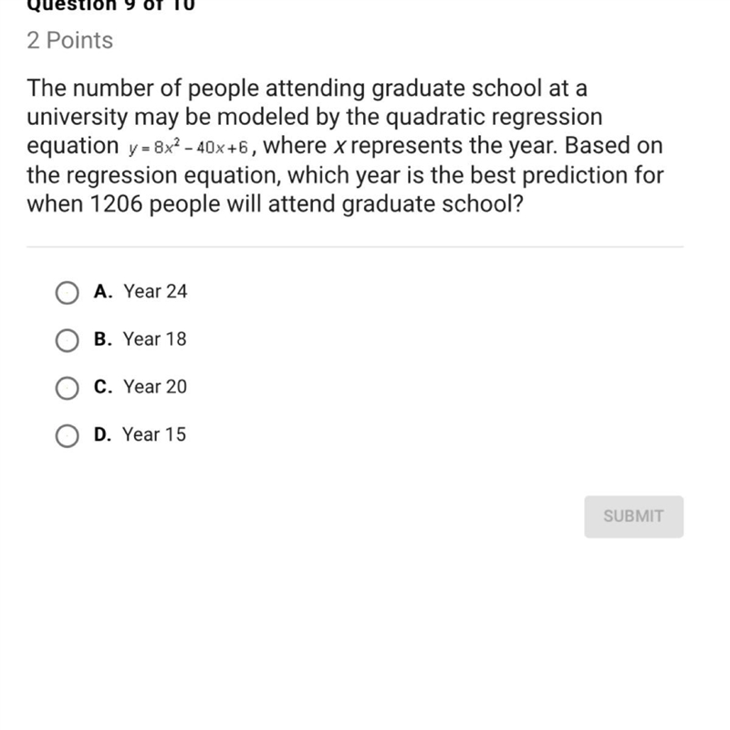 Which year is the best prediction for when 1206 people will attend graduate school-example-1