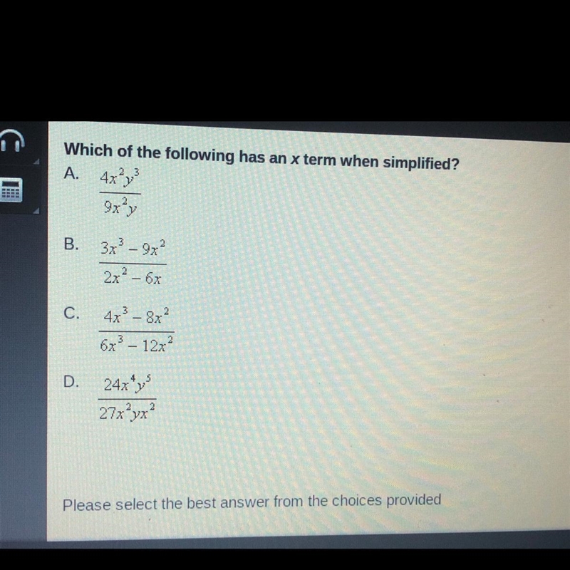 Which of the following has an x term when simplified-example-1