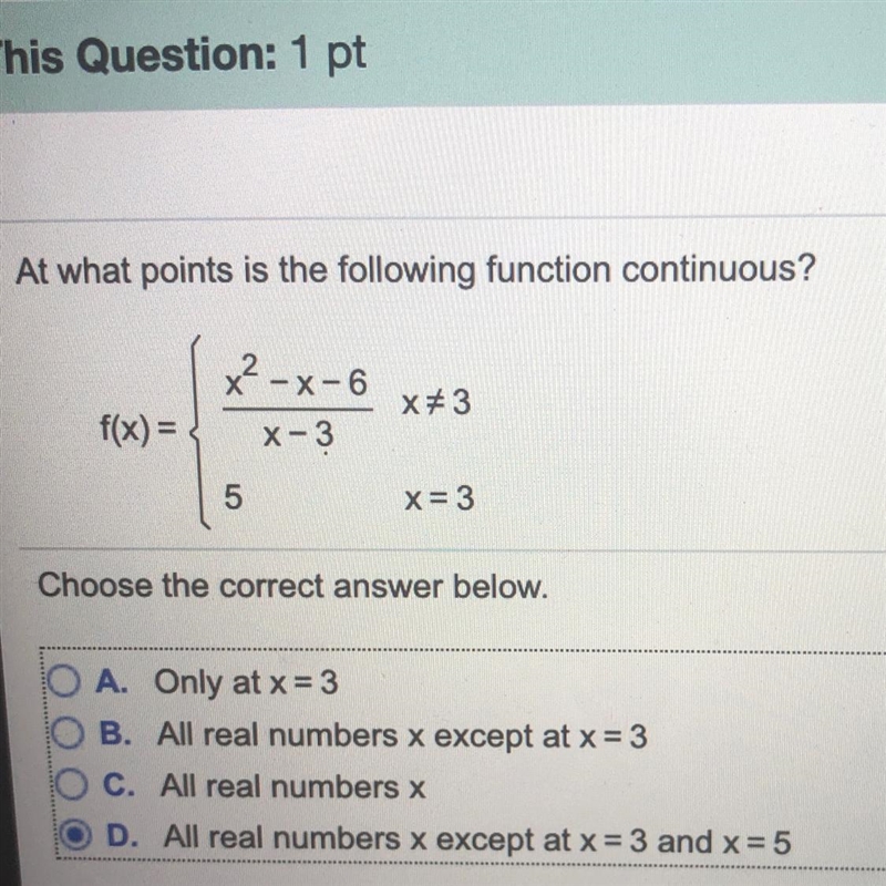 At what point is the following function continuous?-example-1